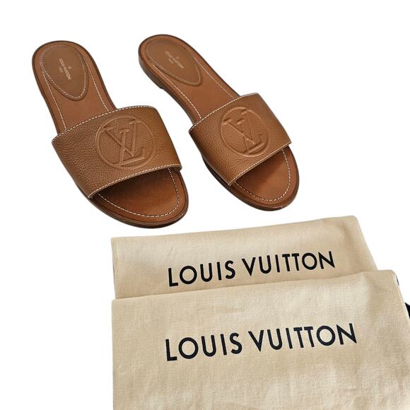 Louis Vuitton LV Lock It Flat Mule Sandal Size 41 US 11 Camel Brown Leather - Picture 5 of 12